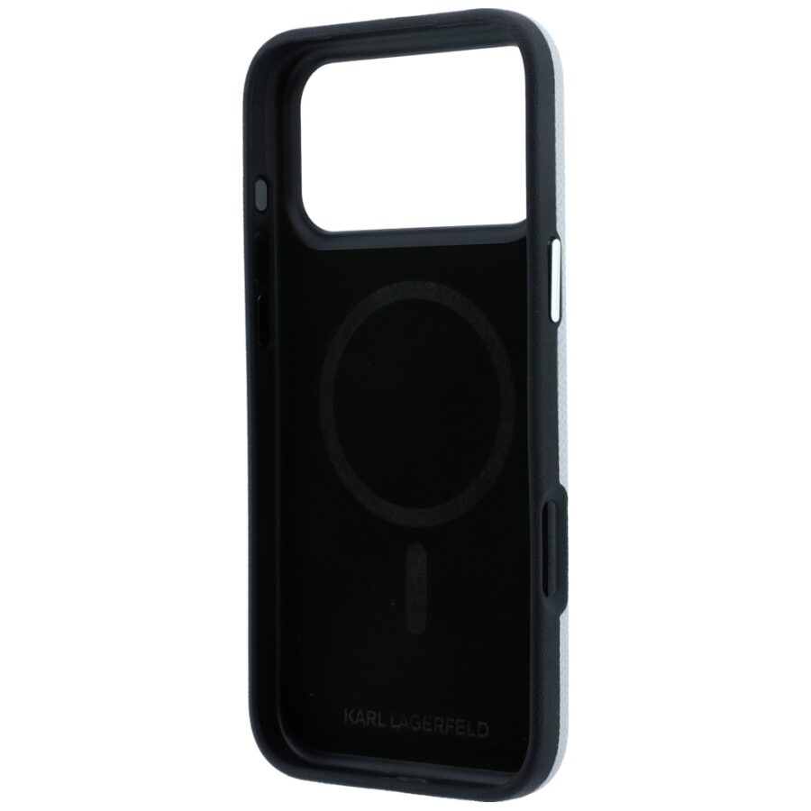 Etui Karl Lagerfeld Grained Karl Head Metal MagSafe do iPhone 18 Pro Max / 17 Pro Max szary