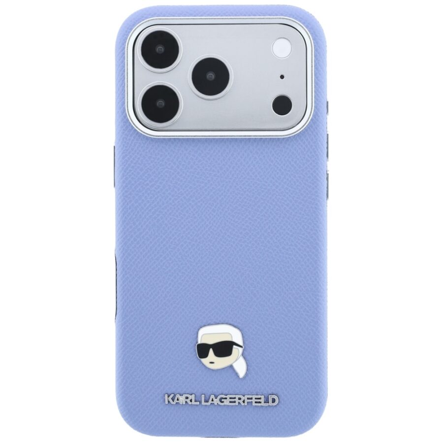 Etui Karl Lagerfeld Grained Karl Head Metal MagSafe do iPhone 18 Pro / 17 Pro jasnoniebieski