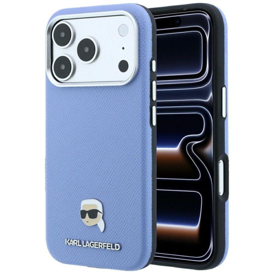 Etui Karl Lagerfeld Grained Karl Head Metal MagSafe do iPhone 18 Pro Max / 17 Pro Max jasnoniebieski