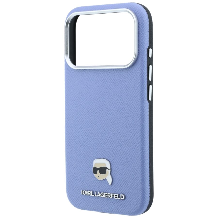 Etui Karl Lagerfeld Grained Karl Head Metal MagSafe do iPhone 18 Pro Max / 17 Pro Max jasnoniebieski