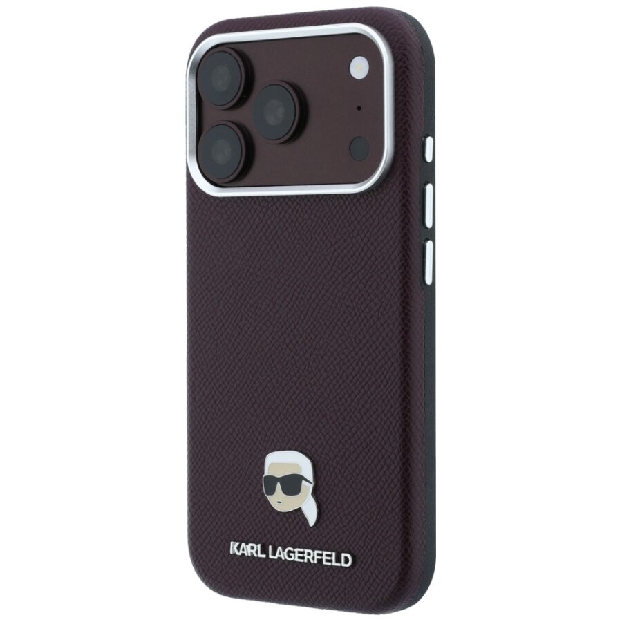 Etui Karl Lagerfeld Grained Karl Head Metal MagSafe do iPhone 18 Pro / 17 Pro burgundowy