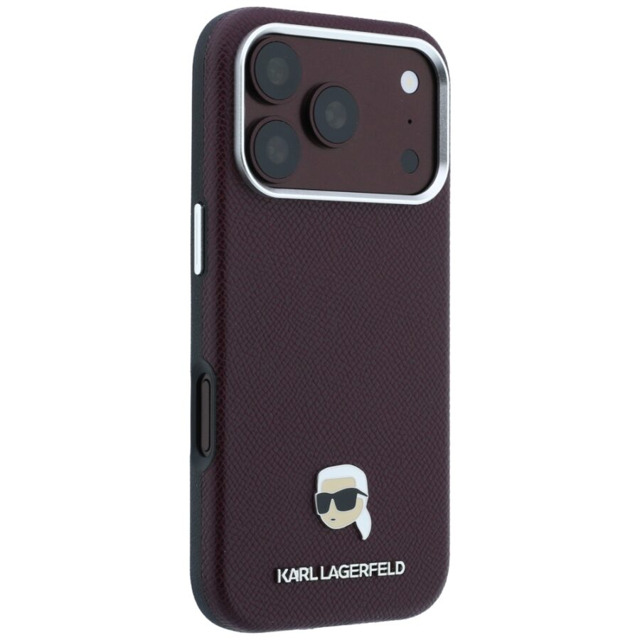 Etui Karl Lagerfeld Grained Karl Head Metal MagSafe do iPhone 18 Pro / 17 Pro burgundowy