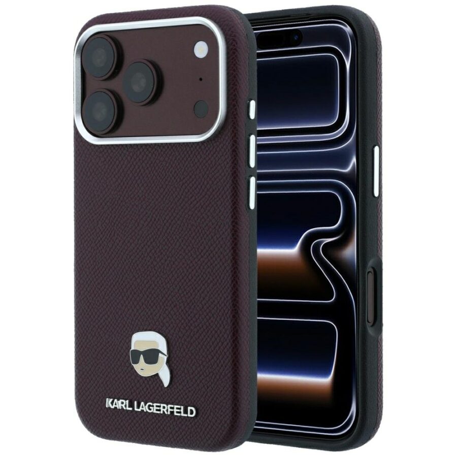 Etui Karl Lagerfeld Grained Karl Head Metal MagSafe do iPhone 18 Pro Max / 17 Pro Max burgundowy