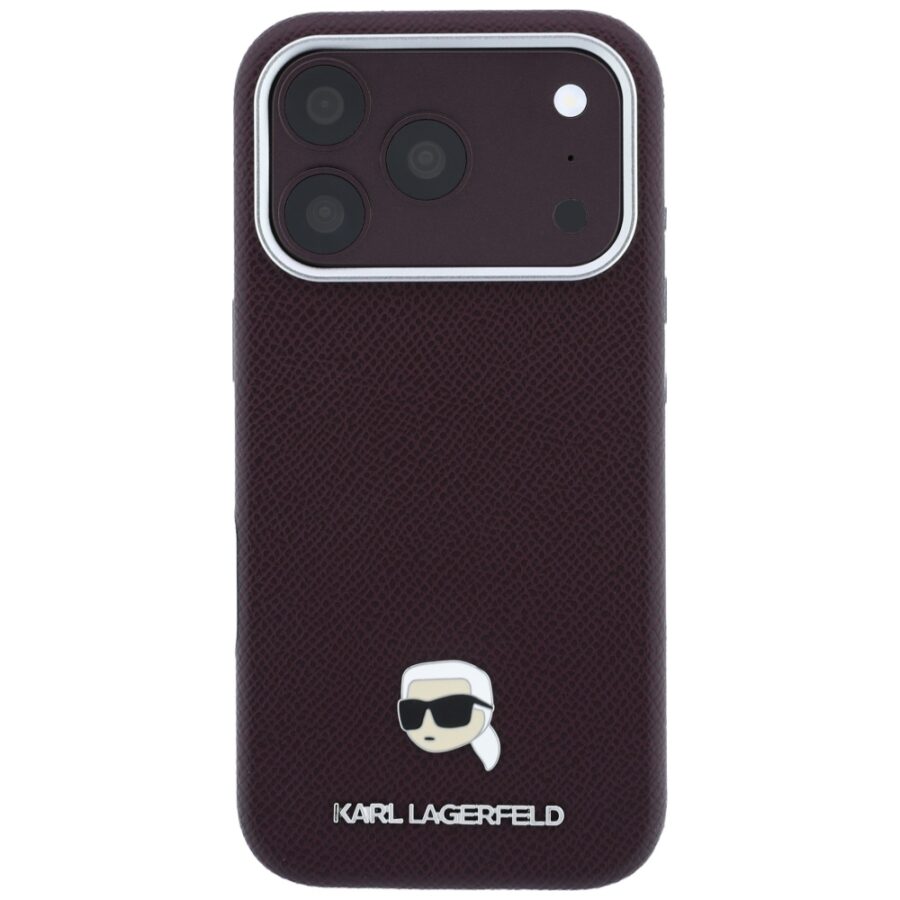 Etui Karl Lagerfeld Grained Karl Head Metal MagSafe do iPhone 18 Pro Max / 17 Pro Max burgundowy