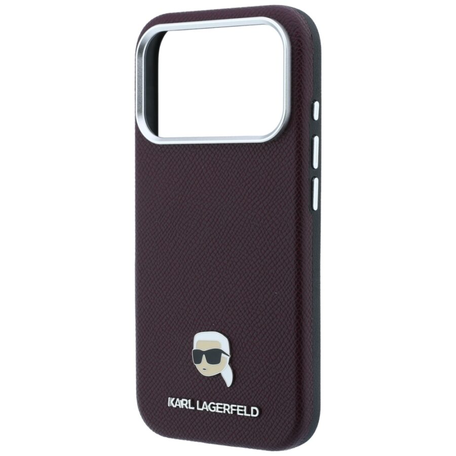 Etui Karl Lagerfeld Grained Karl Head Metal MagSafe do iPhone 18 Pro Max / 17 Pro Max burgundowy