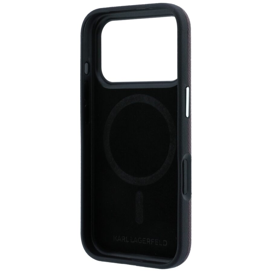 Etui Karl Lagerfeld Grained Karl Head Metal MagSafe do iPhone 18 Pro Max / 17 Pro Max burgundowy