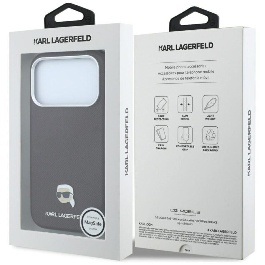 Etui Karl Lagerfeld Grained Karl Head Metal MagSafe do iPhone 18 Pro Max / 17 Pro Max burgundowy