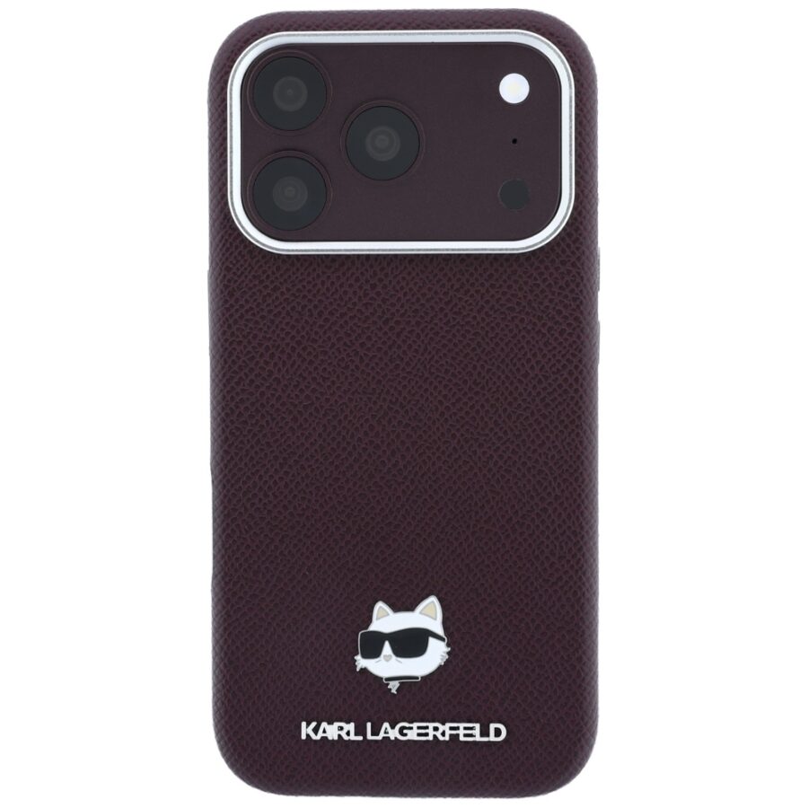 Etui Karl Lagerfeld Grained Choupette Head Metal MagSafe do iPhone 18 Pro Max / 17 Pro Max burgundowy
