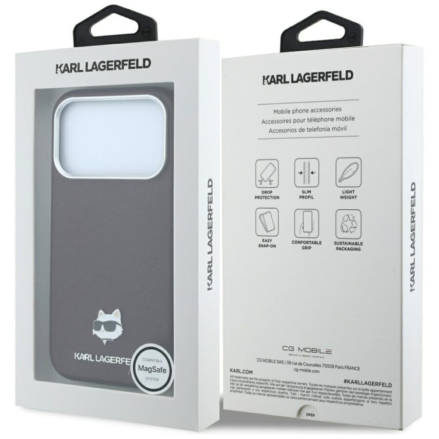 Etui Karl Lagerfeld Grained Choupette Head Metal MagSafe do iPhone 18 Pro Max / 17 Pro Max burgundowy