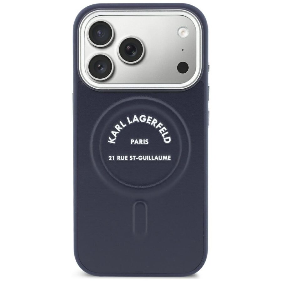 Etui Karl Lagerfeld Embossed Open Ring RSG Logo MagSafe do iPhone 18 Pro Max / 17 Pro Max niebieski