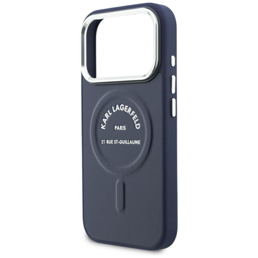 Etui Karl Lagerfeld Embossed Open Ring RSG Logo MagSafe do iPhone 18 Pro Max / 17 Pro Max niebieski
