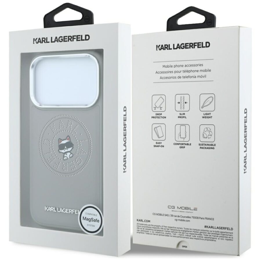 Etui Karl Lagerfeld Point & Choupette Sketch MagSafe do iPhone 18 Pro Max / 17 Pro Max szary