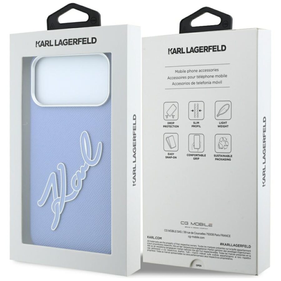 Etui Karl Lagerfeld Smooth Big Resin Signature Logo do iPhone 18 Pro / 17 Pro niebieski