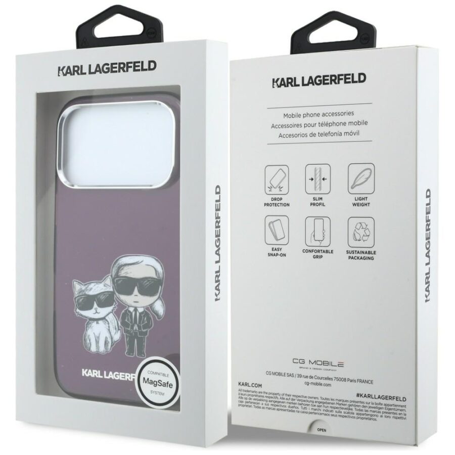 Etui Karl Lagerfeld IML Karl&Choupette Bodies Sketch Print MagSafe do iPhone 18 Pro Max / 17 Pro Max burgundowy
