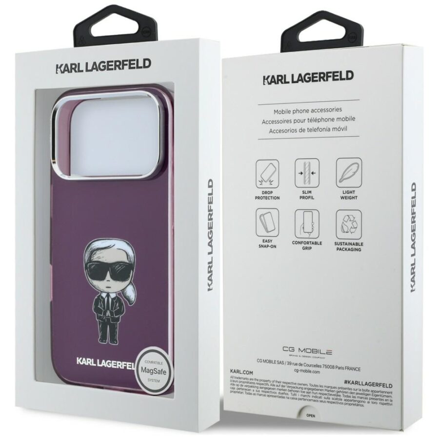 Etui Karl Lagerfeld IML Ikonik Sketch Print MagSafe do iPhone 18 Pro Max / 17 Pro Max burgundowy