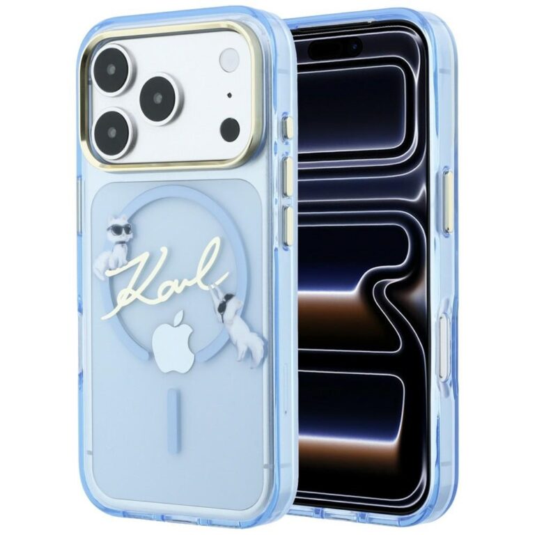 Etui Karl Lagerfeld Script Logo MagSafe do iPhone 18 Pro / 17 Pro jasno niebieski
