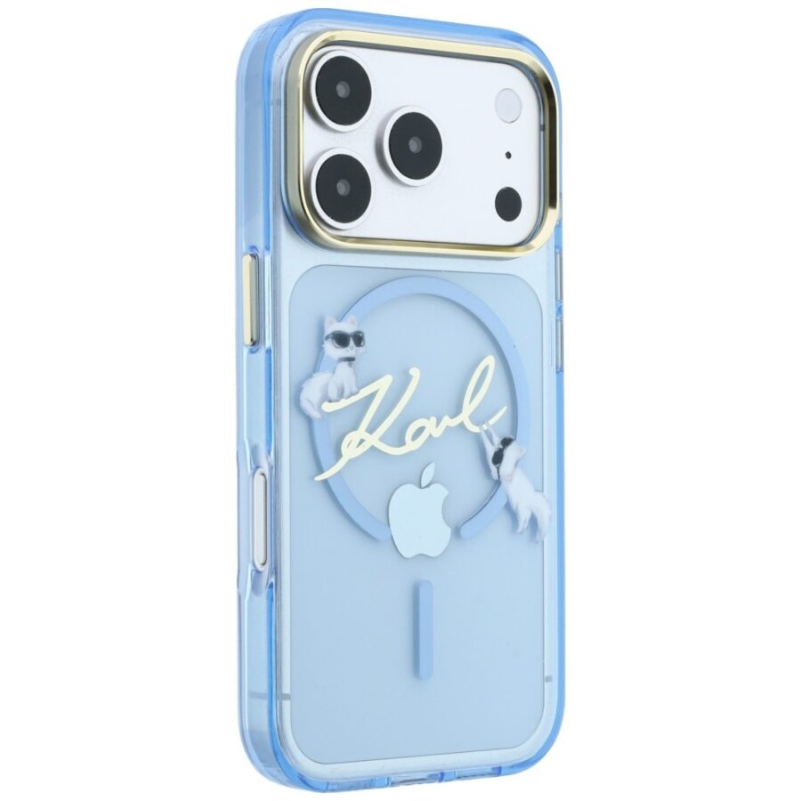 Etui Karl Lagerfeld Script Logo MagSafe do iPhone 18 Pro / 17 Pro jasno niebieski
