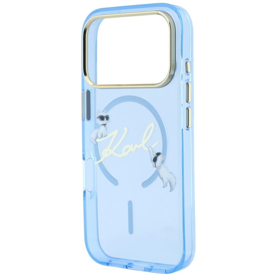 Etui Karl Lagerfeld Script Logo MagSafe do iPhone 18 Pro / 17 Pro jasno niebieski