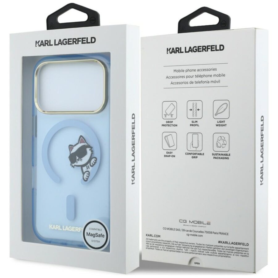 Etui Karl Lagerfeld Peekaboo Logo MagSafe do iPhone 18 Pro / 17 Pro jasnoniebieski