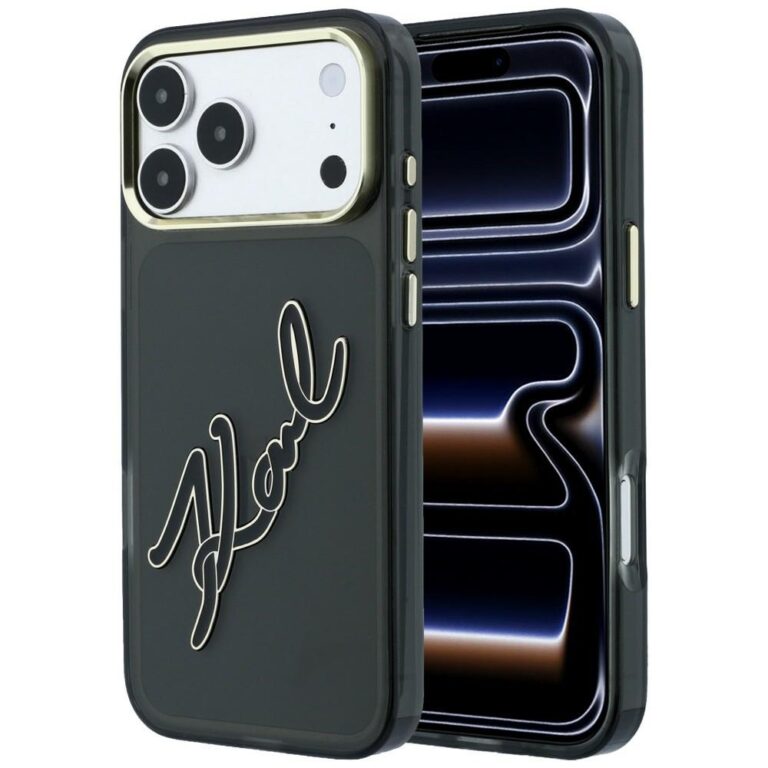 Etui Karl Lagerfeld IML Big Signature Resin Metal Frame do iPhone 18 Pro / 17 Pro czarny