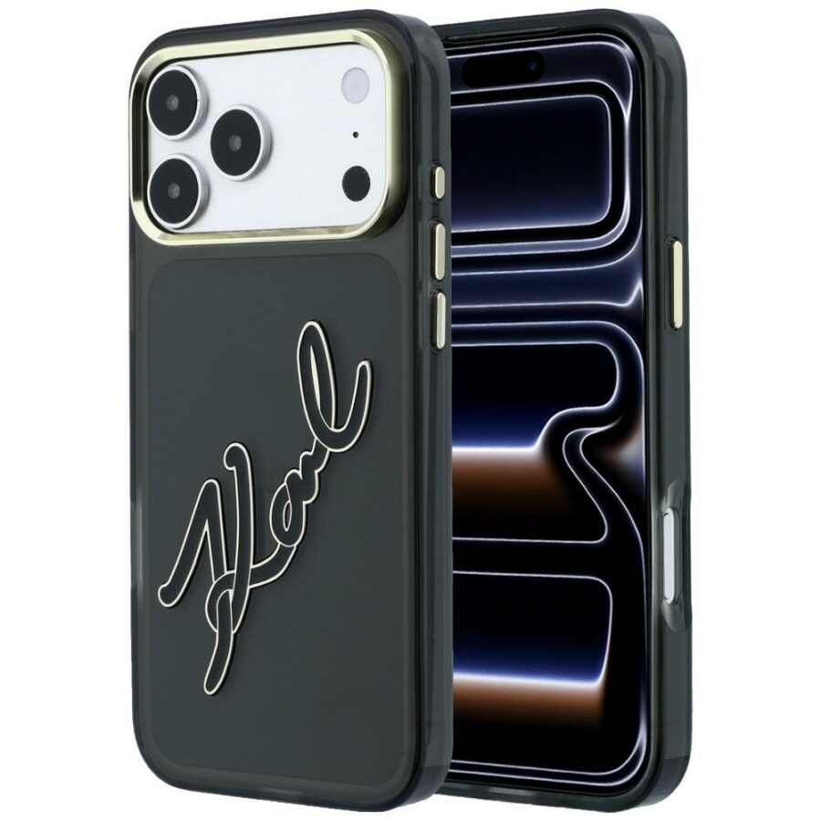 Etui Karl Lagerfeld IML Big Signature Resin Metal Frame do iPhone 18 Pro Max / 17 Pro Max czarny