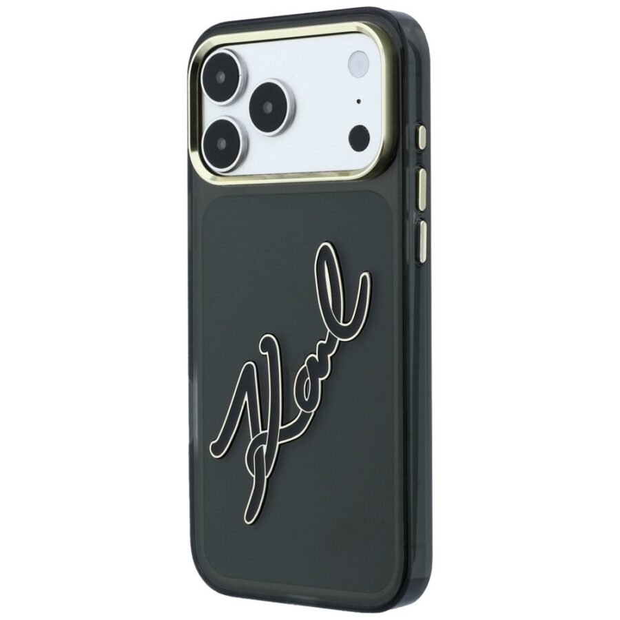 Etui Karl Lagerfeld IML Big Signature Resin Metal Frame do iPhone 18 Pro Max / 17 Pro Max czarny