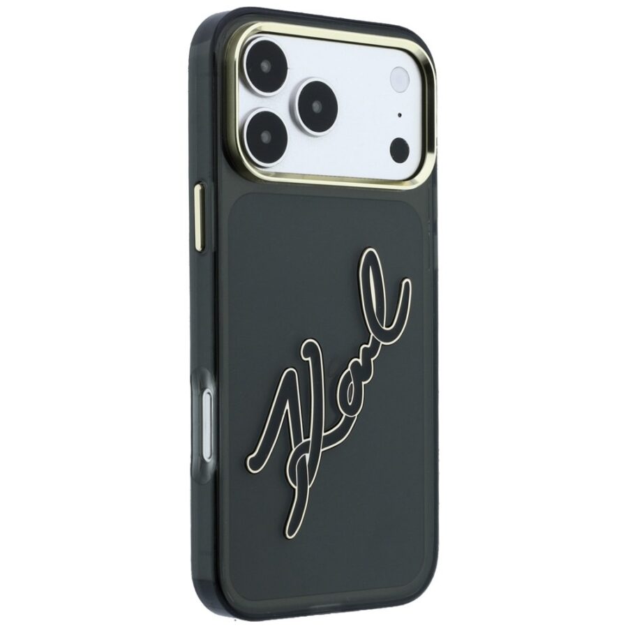 Etui Karl Lagerfeld IML Big Signature Resin Metal Frame do iPhone 18 Pro Max / 17 Pro Max czarny