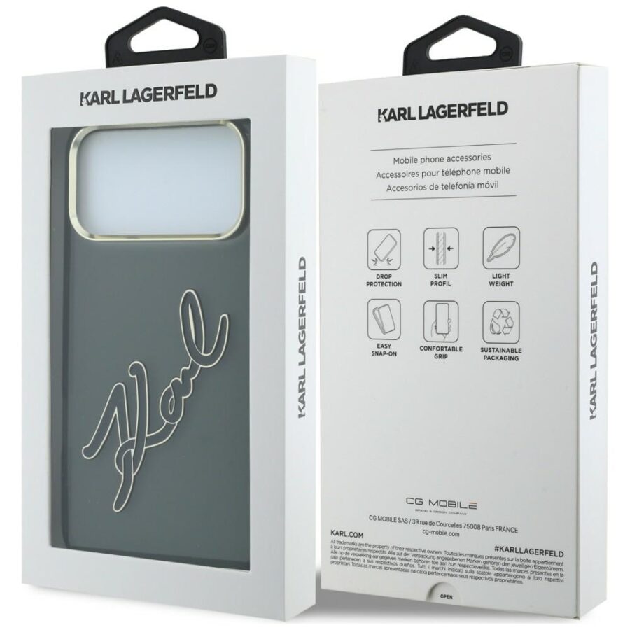 Etui Karl Lagerfeld IML Big Signature Resin Metal Frame do iPhone 18 Pro Max / 17 Pro Max czarny