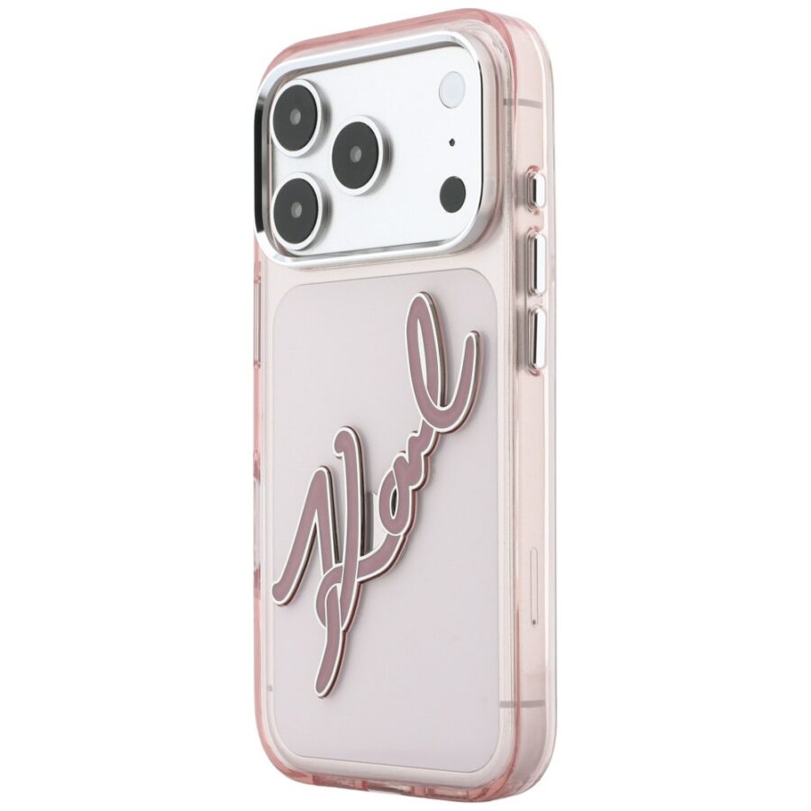 Etui Karl Lagerfeld IML Big Signature Resin Metal Frame do iPhone 18 Pro Max / 17 Pro Max różowy