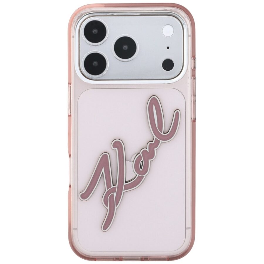 Etui Karl Lagerfeld IML Big Signature Resin Metal Frame do iPhone 18 Pro Max / 17 Pro Max różowy