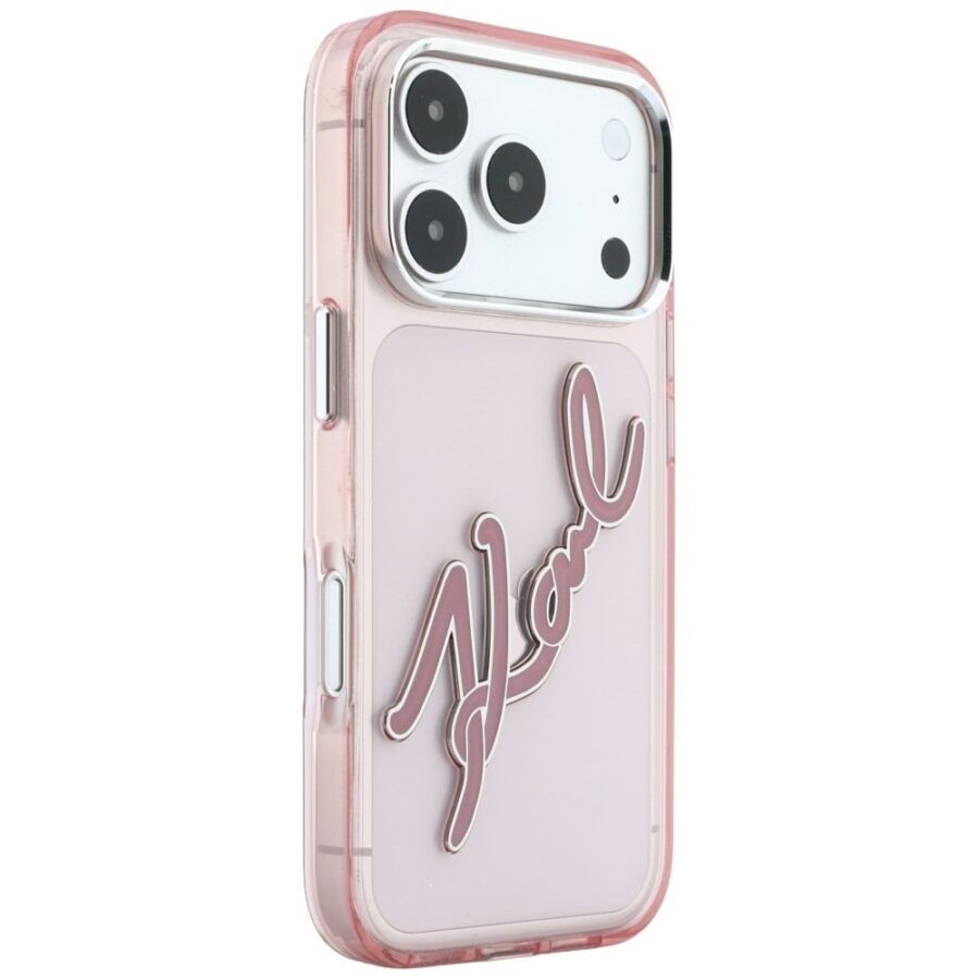 Etui Karl Lagerfeld IML Big Signature Resin Metal Frame do iPhone 18 Pro Max / 17 Pro Max różowy