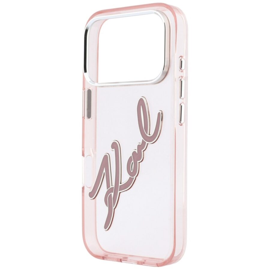 Etui Karl Lagerfeld IML Big Signature Resin Metal Frame do iPhone 18 Pro Max / 17 Pro Max różowy