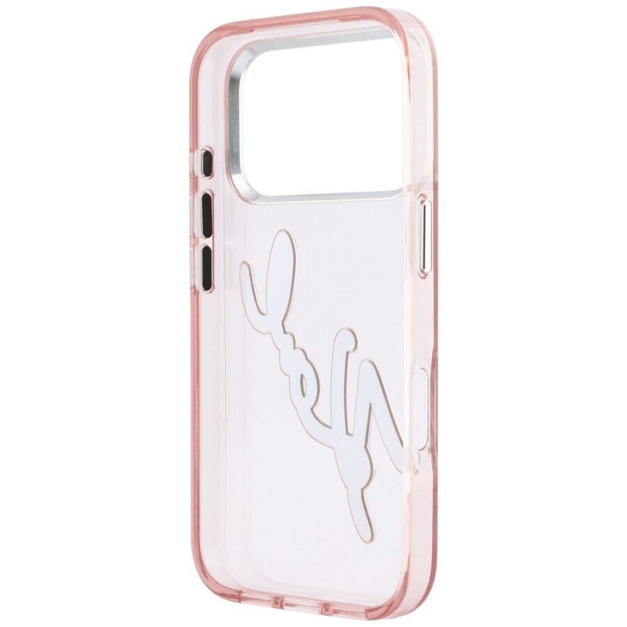 Etui Karl Lagerfeld IML Big Signature Resin Metal Frame do iPhone 18 Pro Max / 17 Pro Max różowy