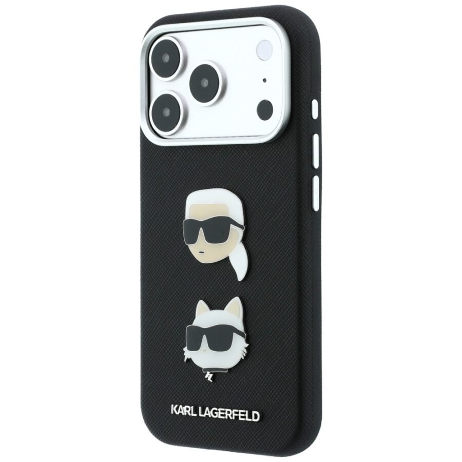 Etui Karl Lagerfeld Saffiano Karl&Choupette Heads Pins Strap Logo do iPhone 18 Pro / 17 Pro czarny
