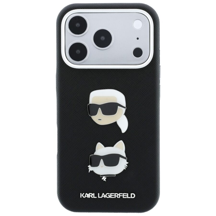 Etui Karl Lagerfeld Saffiano Karl&Choupette Heads Pins Strap Logo do iPhone 18 Pro / 17 Pro czarny