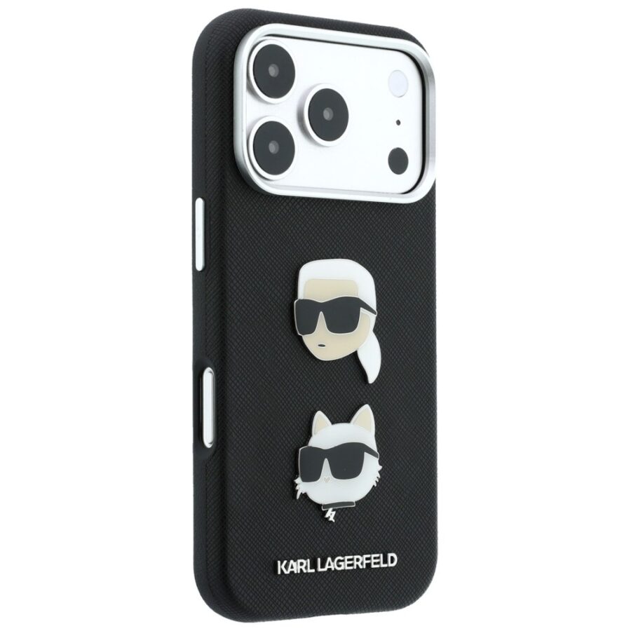 Etui Karl Lagerfeld Saffiano Karl&Choupette Heads Pins Strap Logo do iPhone 18 Pro / 17 Pro czarny