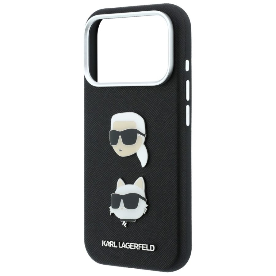 Etui Karl Lagerfeld Saffiano Karl&Choupette Heads Pins Strap Logo do iPhone 18 Pro / 17 Pro czarny