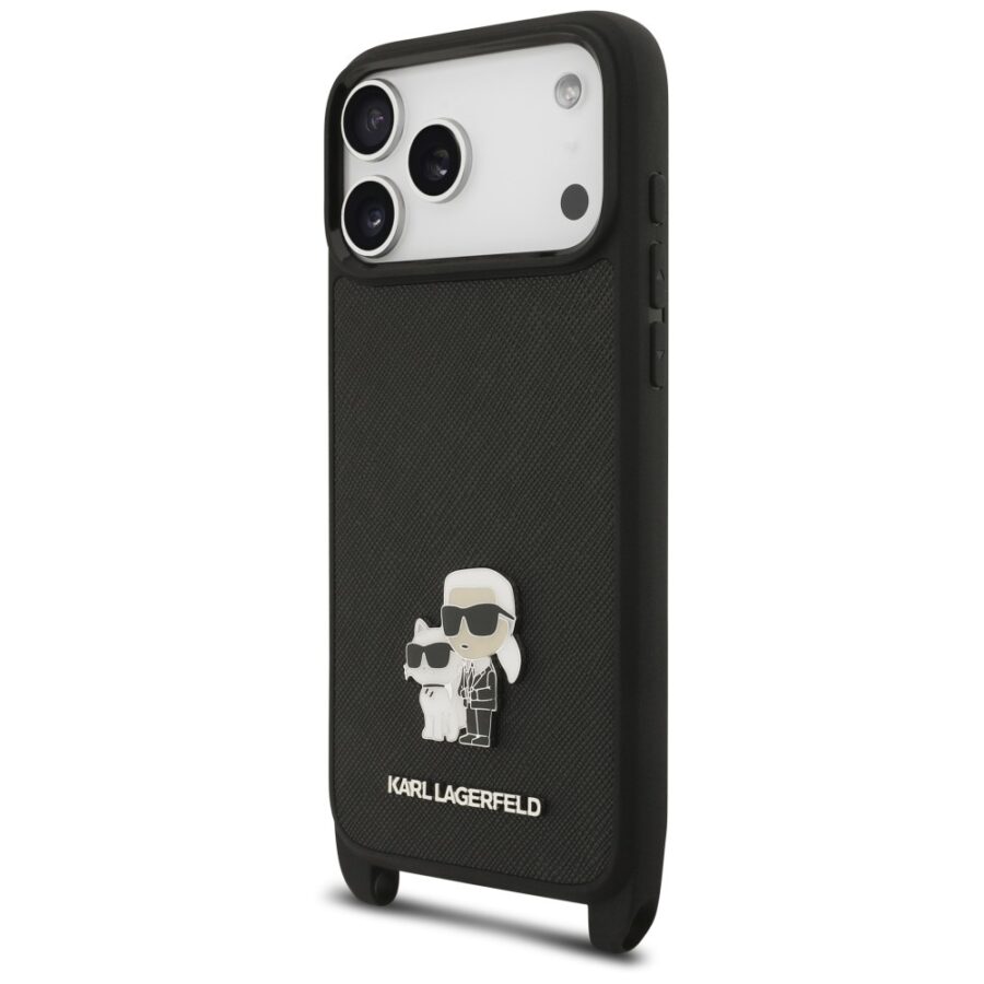 Etui Karl Lagerfeld Saffiano Karl&Choupette Metal Pin CBDY Strap do iPhone 18 Pro / 17 Pro czarny