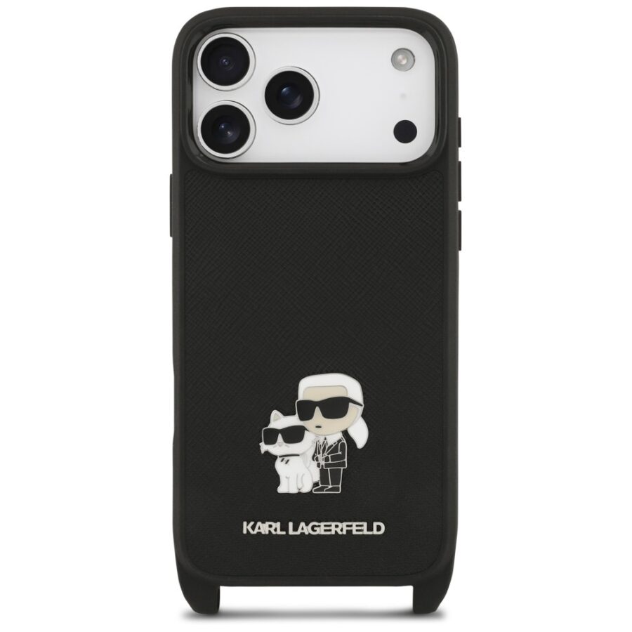 Etui Karl Lagerfeld Saffiano Karl&Choupette Metal Pin CBDY Strap do iPhone 18 Pro / 17 Pro czarny