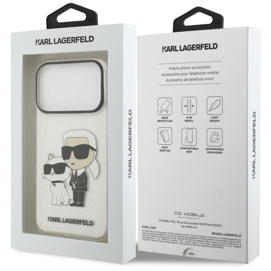 Etui Karl Lagerfeld IML NFT Glitter Karl&Choupette do iPhone 18 Pro Max / 17 Pro Max przezroczysty