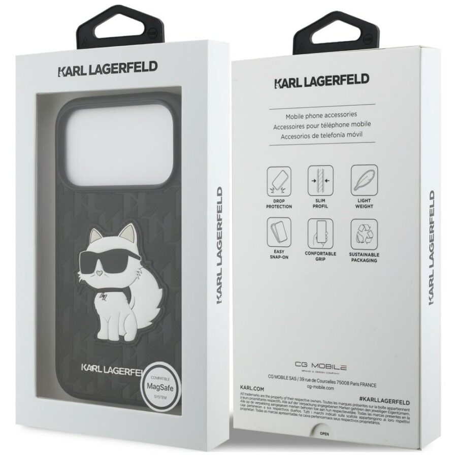 Etui Karl Lagerfeld Saffiano Mono Patch Choupette iPhone 18 Pro / 17 Pro czarny