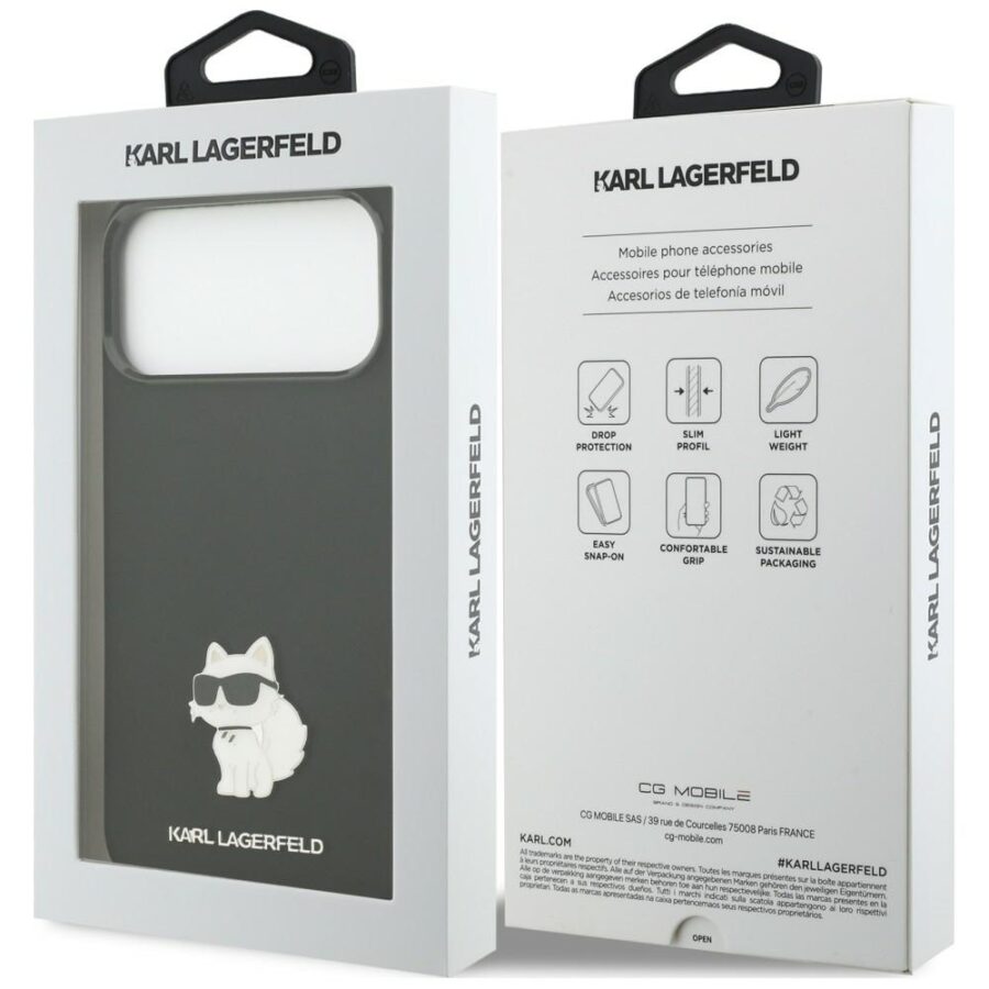 Etui Karl Lagerfeld Silicone Choupette Metal Pin iPhone 18 Pro Max / 17 Pro Max czarny
