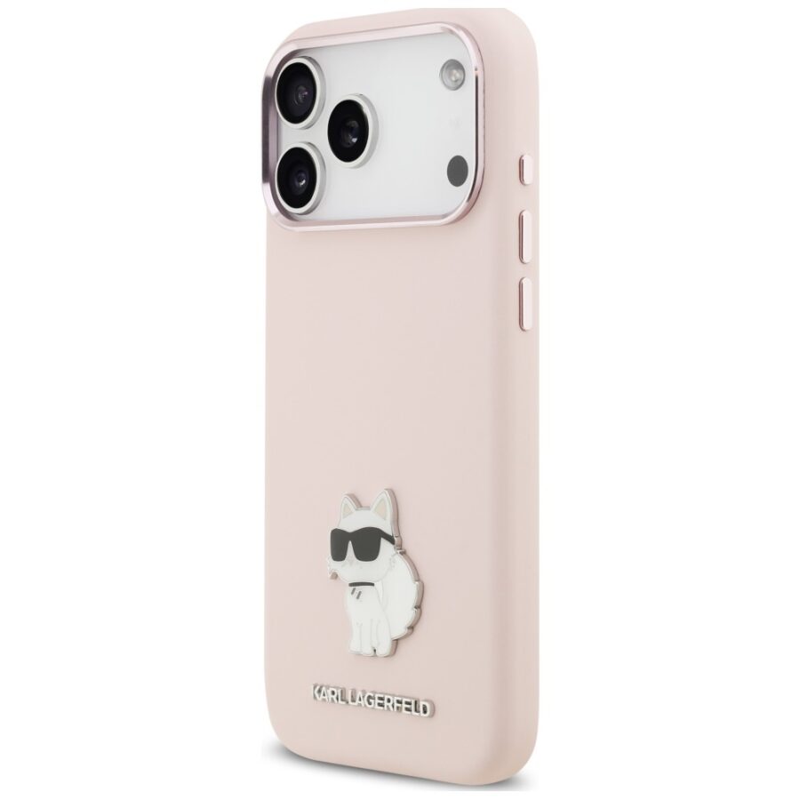 Etui Karl Lagerfeld Silicone Choupette Metal Pin do iPhone 18 Pro Max / 17 Pro Max różowy
