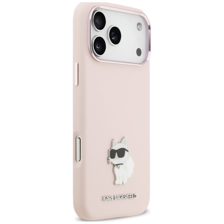Etui Karl Lagerfeld Silicone Choupette Metal Pin do iPhone 18 Pro Max / 17 Pro Max różowy