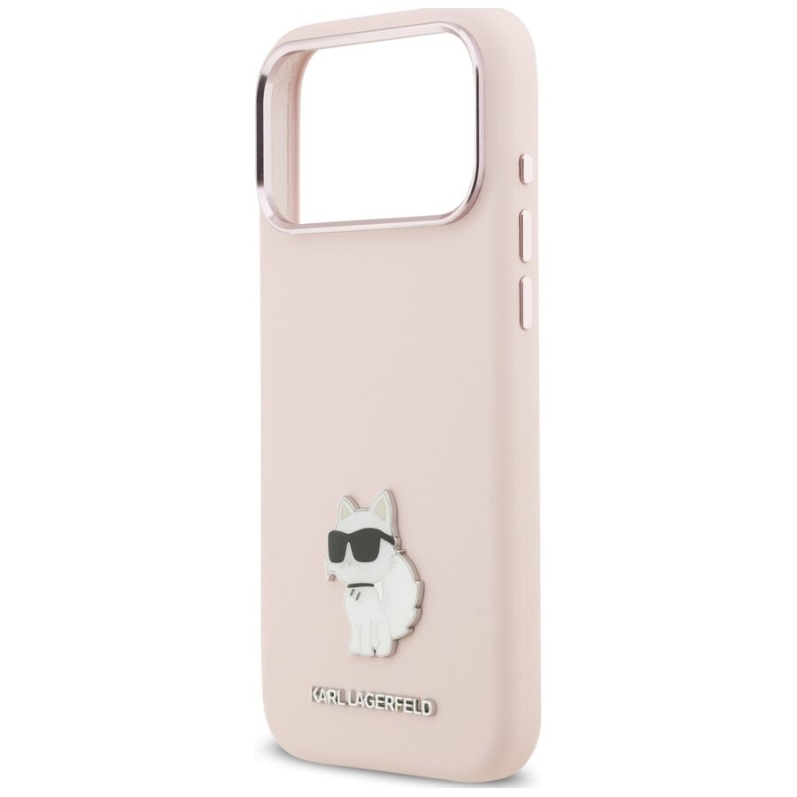 Etui Karl Lagerfeld Silicone Choupette Metal Pin do iPhone 18 Pro Max / 17 Pro Max różowy