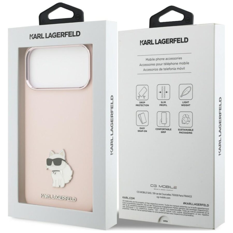 Etui Karl Lagerfeld Silicone Choupette Metal Pin do iPhone 18 Pro Max / 17 Pro Max różowy