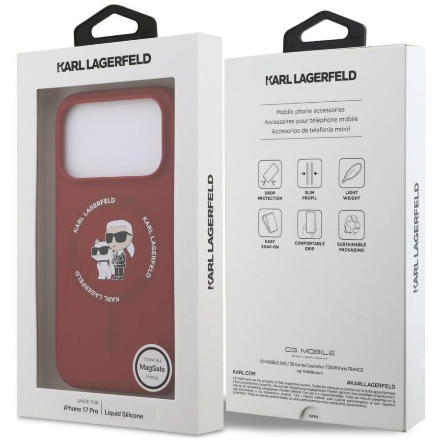 Etui Karl Lagerfeld Silicone Karl&Choupette Ring MagSafe do iPhone 18 Pro / 17 Pro czerwony