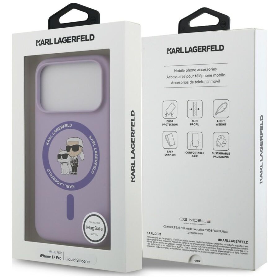 Etui Karl Lagerfeld Silicone Karl&Choupette Ring MagSafe do iPhone 18 Pro / 17 Pro fioletowy