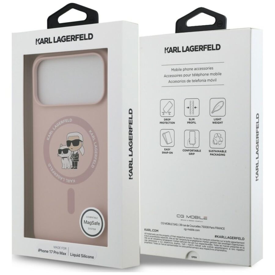 Etui Karl Lagerfeld Silicone Karl&Choupette Ring MagSafe do iPhone 18 Pro Max / iPhone 17 Pro Max różowy