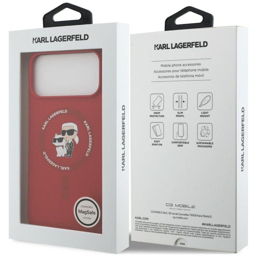 Etui Karl Lagerfeld Silicone Karl&Choupette Ring MagSafe do iPhone 18 Pro Max / iPhone 17 Pro Max czerwony